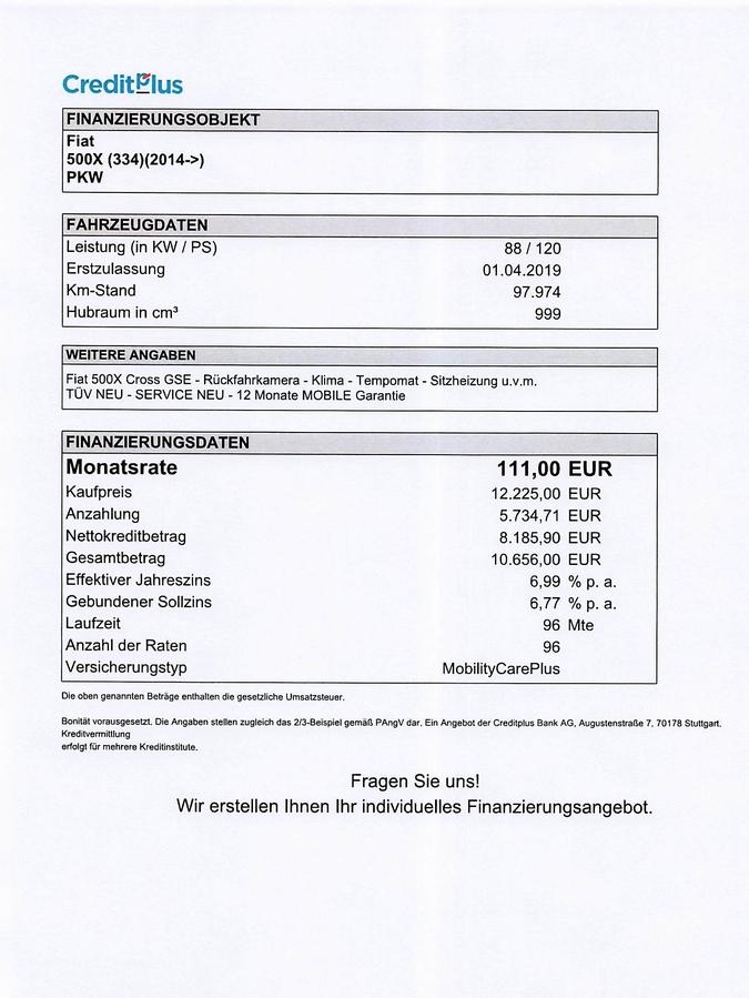 Fiat 500X 1.0 GSE Cross 4x2 #RFK #KLIMA #TEMPOMAT #SHZ #DAB #NAVI