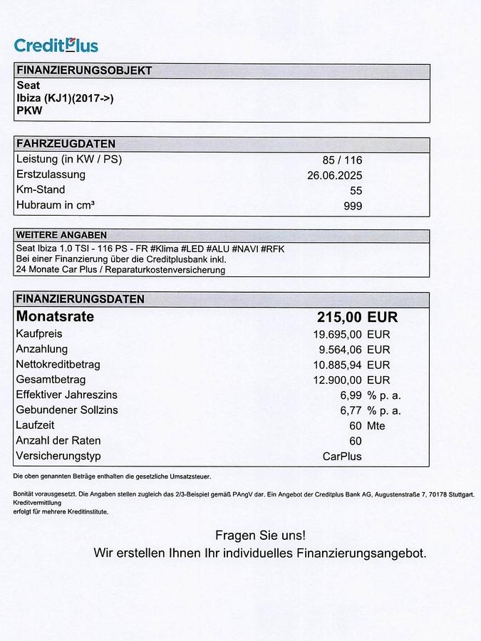 Seat Ibiza 1.0 TSI FR  Klima Alu Rückfahrkamera Navi LED