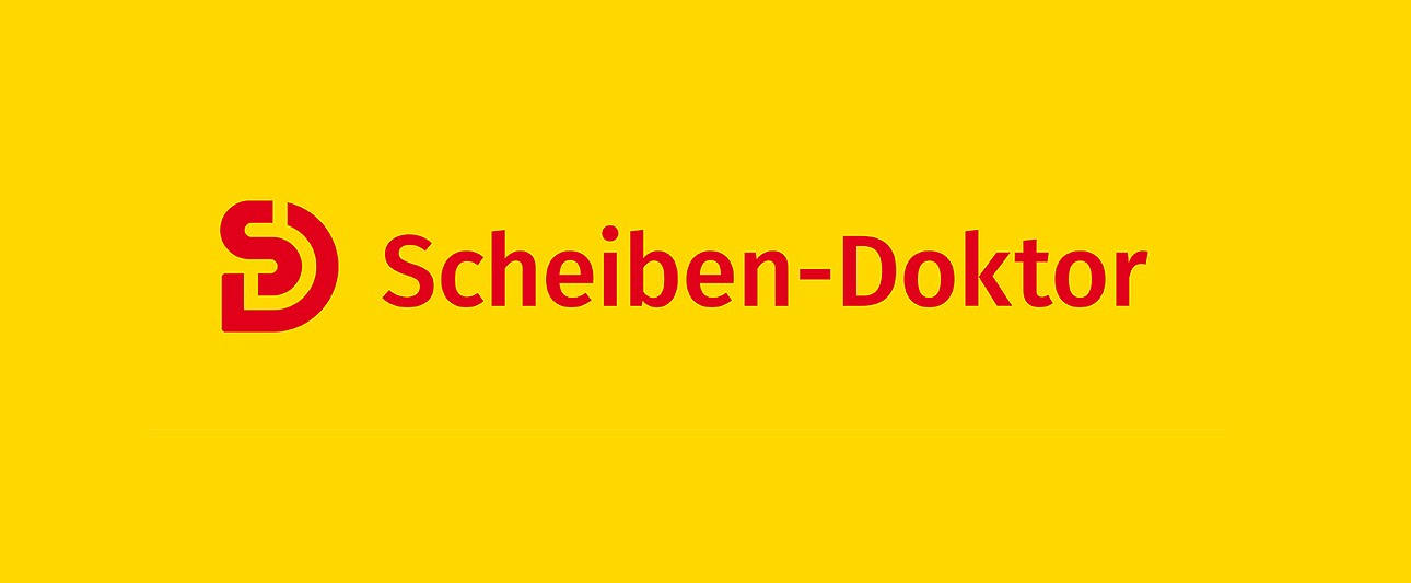 gelbes rechteck mit roter schrift "Scheiben-Doktor"